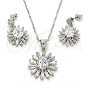 Juego de Arete y Dije de Adulto 10.175.0035 Plata Rodinada, Diseño de Gota, con Zirconia Cubica Blanca, Pulido, Rodinado