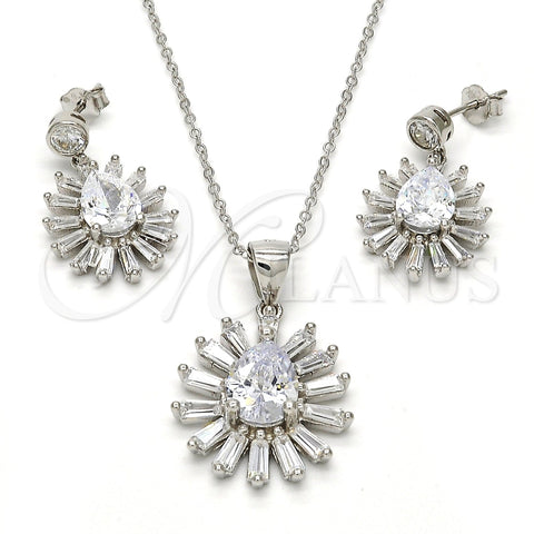 Juego de Arete y Dije de Adulto 10.175.0035 Plata Rodinada, Diseño de Gota, con Zirconia Cubica Blanca, Pulido, Rodinado