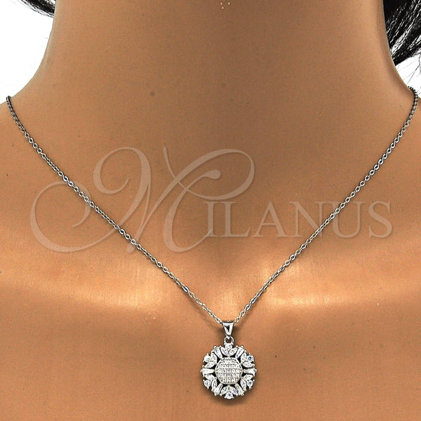 Juego de Arete y Dije de Adulto 10.175.0036 Plata Rodinada, con Zirconia Cubica Blanca y Micro Pave Blanca, Pulido, Rodinado