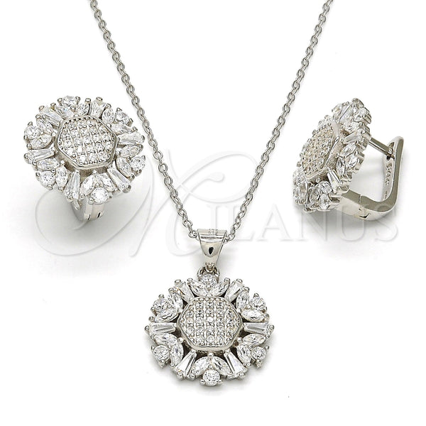 Juego de Arete y Dije de Adulto 10.175.0036 Plata Rodinada, con Zirconia Cubica Blanca y Micro Pave Blanca, Pulido, Rodinado