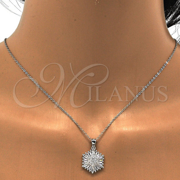 Juego de Arete y Dije de Adulto 10.175.0037 Plata Rodinada, con Zirconia Cubica Blanca, Pulido, Rodinado