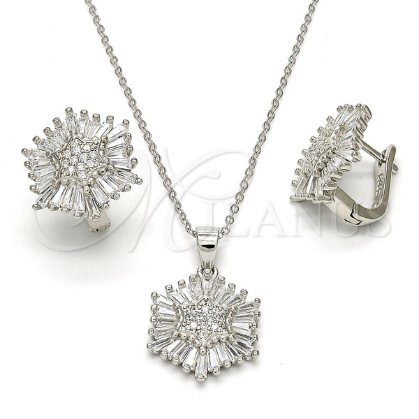 Juego de Arete y Dije de Adulto 10.175.0037 Plata Rodinada, con Zirconia Cubica Blanca, Pulido, Rodinado