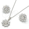 Juego de Arete y Dije de Adulto 10.175.0038 Plata Rodinada, Diseño de Flor, con Zirconia Cubica Blanca, Pulido, Rodinado