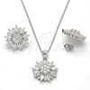 Juego de Arete y Dije de Adulto 10.175.0038 Plata Rodinada, Diseño de Flor, con Zirconia Cubica Blanca, Pulido, Rodinado