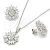 Juego de Arete y Dije de Adulto 10.175.0038 Plata Rodinada, Diseño de Flor, con Zirconia Cubica Blanca, Pulido, Rodinado