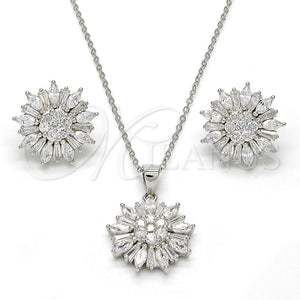 Juego de Arete y Dije de Adulto 10.175.0038 Plata Rodinada, Diseño de Flor, con Zirconia Cubica Blanca, Pulido, Rodinado