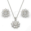 Juego de Arete y Dije de Adulto 10.175.0038 Plata Rodinada, Diseño de Flor, con Zirconia Cubica Blanca, Pulido, Rodinado