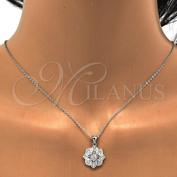 Juego de Arete y Dije de Adulto 10.175.0040 Plata Rodinada, con Zirconia Cubica Blanca y Micro Pave Blanca, Pulido, Rodinado