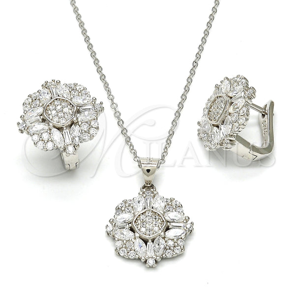 Juego de Arete y Dije de Adulto 10.175.0040 Plata Rodinada, con Zirconia Cubica Blanca y Micro Pave Blanca, Pulido, Rodinado