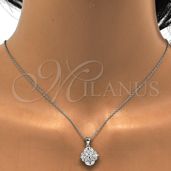 Juego de Arete y Dije de Adulto 10.175.0041 Plata Rodinada, con Zirconia Cubica Blanca, Pulido, Rodinado