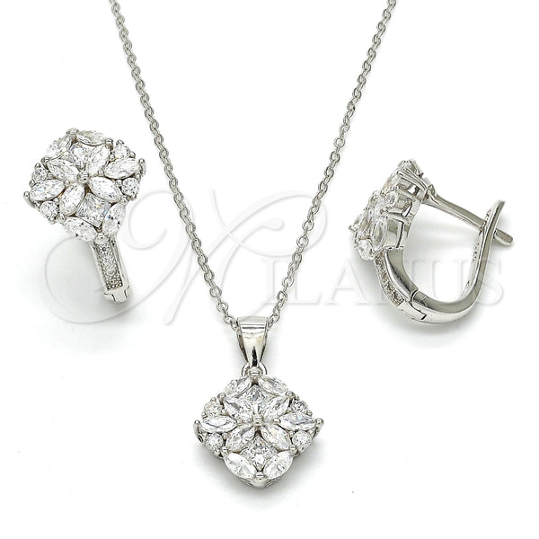 Juego de Arete y Dije de Adulto 10.175.0041 Plata Rodinada, con Zirconia Cubica Blanca, Pulido, Rodinado