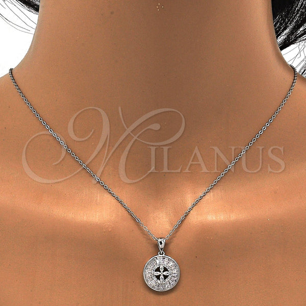 Juego de Arete y Dije de Adulto 10.175.0042 Plata Rodinada, Diseño de Flor, con Zirconia Cubica Blanca y Cristal Blanca, Pulido, Rodinado