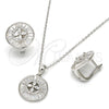 Juego de Arete y Dije de Adulto 10.175.0042 Plata Rodinada, Diseño de Flor, con Zirconia Cubica Blanca y Cristal Blanca, Pulido, Rodinado