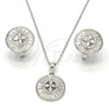 Juego de Arete y Dije de Adulto 10.175.0042 Plata Rodinada, Diseño de Flor, con Zirconia Cubica Blanca y Cristal Blanca, Pulido, Rodinado