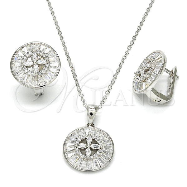 Juego de Arete y Dije de Adulto 10.175.0042 Plata Rodinada, Diseño de Flor, con Zirconia Cubica Blanca y Cristal Blanca, Pulido, Rodinado