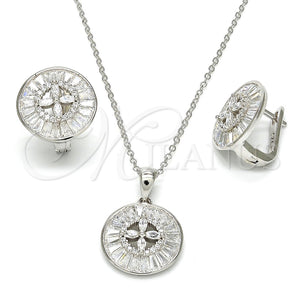Juego de Arete y Dije de Adulto 10.175.0042 Plata Rodinada, Diseño de Flor, con Zirconia Cubica Blanca y Cristal Blanca, Pulido, Rodinado