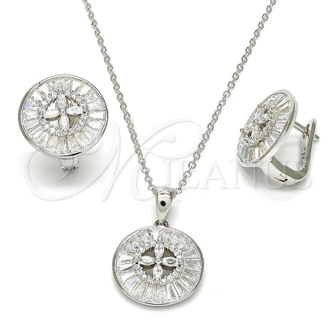 Juego de Arete y Dije de Adulto 10.175.0042 Plata Rodinada, Diseño de Flor, con Zirconia Cubica Blanca y Cristal Blanca, Pulido, Rodinado
