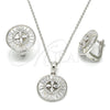 Juego de Arete y Dije de Adulto 10.175.0042 Plata Rodinada, Diseño de Flor, con Zirconia Cubica Blanca y Cristal Blanca, Pulido, Rodinado