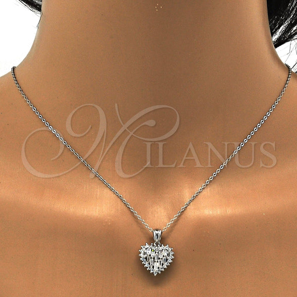 Juego de Arete y Dije de Adulto 10.175.0043 Plata Rodinada, Diseño de Corazón, con Zirconia Cubica Blanca, Pulido, Rodinado