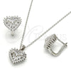 Juego de Arete y Dije de Adulto 10.175.0043 Plata Rodinada, Diseño de Corazón, con Zirconia Cubica Blanca, Pulido, Rodinado