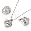Juego de Arete y Dije de Adulto 10.175.0043 Plata Rodinada, Diseño de Corazón, con Zirconia Cubica Blanca, Pulido, Rodinado