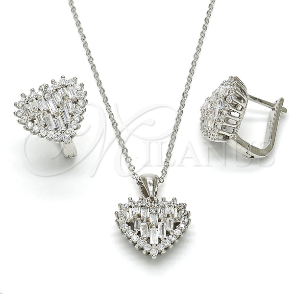 Juego de Arete y Dije de Adulto 10.175.0043 Plata Rodinada, Diseño de Corazón, con Zirconia Cubica Blanca, Pulido, Rodinado