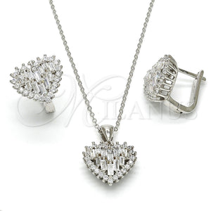 Juego de Arete y Dije de Adulto 10.175.0043 Plata Rodinada, Diseño de Corazón, con Zirconia Cubica Blanca, Pulido, Rodinado