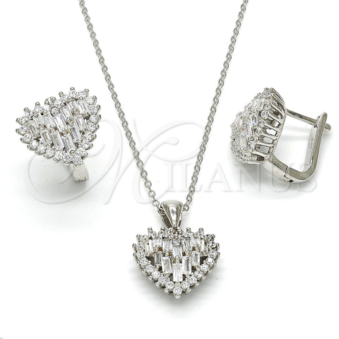Juego de Arete y Dije de Adulto 10.175.0043 Plata Rodinada, Diseño de Corazón, con Blanca Zirconia Cubica, Pulido, Rodinado