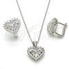 Juego de Arete y Dije de Adulto 10.175.0043 Plata Rodinada, Diseño de Corazón, con Zirconia Cubica Blanca, Pulido, Rodinado