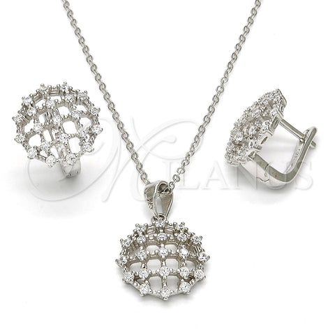 Juego de Arete y Dije de Adulto 10.175.0044 Plata Rodinada, con Zirconia Cubica Blanca, Pulido, Rodinado