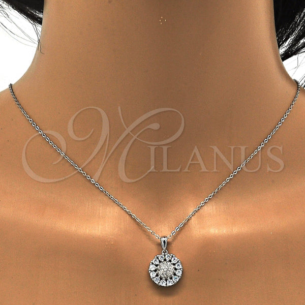 Juego de Arete y Dije de Adulto 10.175.0045 Plata Rodinada, con Zirconia Cubica Blanca y Micro Pave Blanca, Pulido, Rodinado