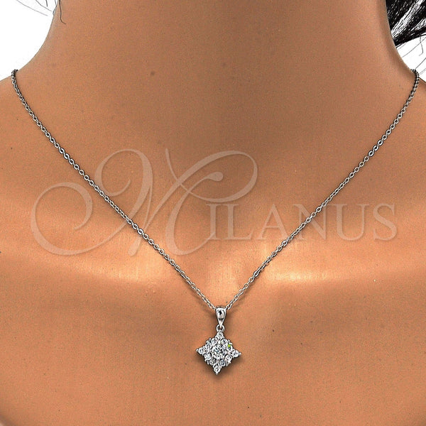 Juego de Arete y Dije de Adulto 10.175.0047 Plata Rodinada, con Zirconia Cubica Blanca, Pulido, Rodinado