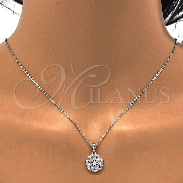 Juego de Arete y Dije de Adulto 10.175.0048 Plata Rodinada, Diseño de Flor, con Zirconia Cubica Blanca, Pulido, Rodinado