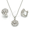 Juego de Arete y Dije de Adulto 10.175.0048 Plata Rodinada, Diseño de Flor, con Zirconia Cubica Blanca, Pulido, Rodinado