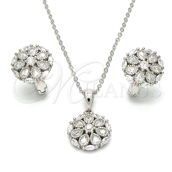 Juego de Arete y Dije de Adulto 10.175.0048 Plata Rodinada, Diseño de Flor, con Zirconia Cubica Blanca, Pulido, Rodinado