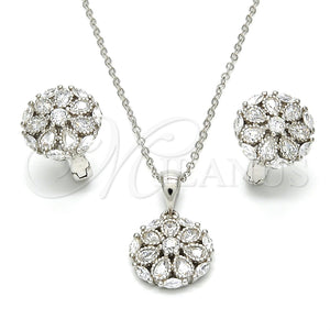 Juego de Arete y Dije de Adulto 10.175.0048 Plata Rodinada, Diseño de Flor, con Zirconia Cubica Blanca, Pulido, Rodinado