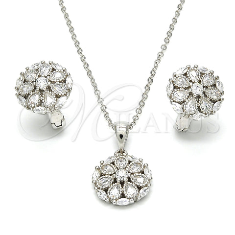 Juego de Arete y Dije de Adulto 10.175.0048 Plata Rodinada, Diseño de Flor, con Zirconia Cubica Blanca, Pulido, Rodinado
