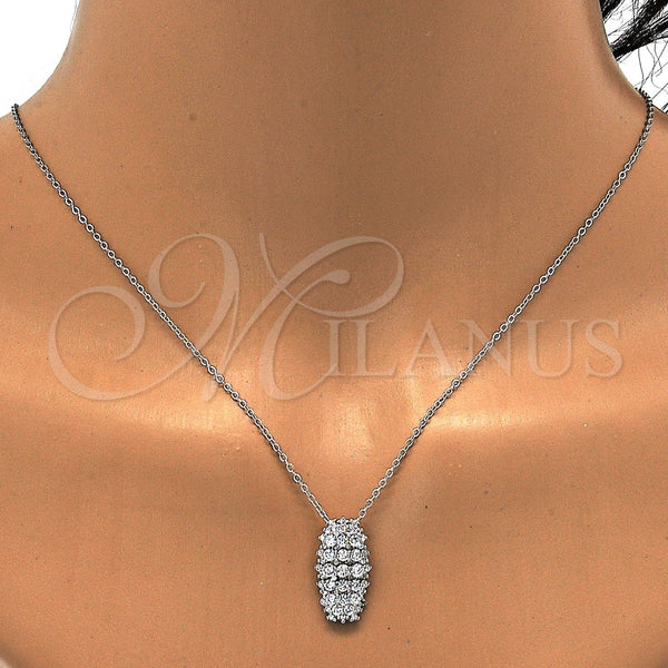 Juego de Arete y Dije de Adulto 10.175.0049 Plata Rodinada, con Zirconia Cubica Blanca y Micro Pave Blanca, Pulido, Rodinado