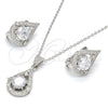 Juego de Arete y Dije de Adulto 10.175.0051 Plata Rodinada, Diseño de Gota, con Zirconia Cubica Blanca, Pulido, Rodinado