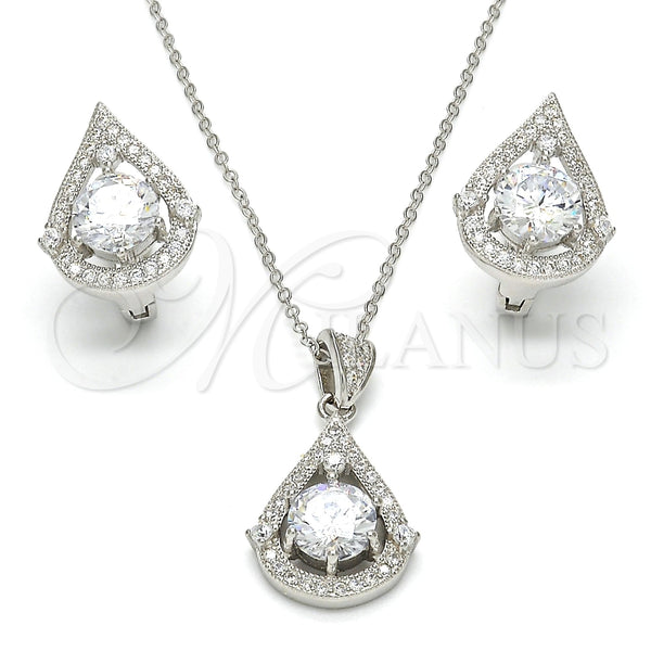 Juego de Arete y Dije de Adulto 10.175.0051 Plata Rodinada, Diseño de Gota, con Zirconia Cubica Blanca, Pulido, Rodinado