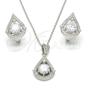Juego de Arete y Dije de Adulto 10.175.0051 Plata Rodinada, Diseño de Gota, con Zirconia Cubica Blanca, Pulido, Rodinado