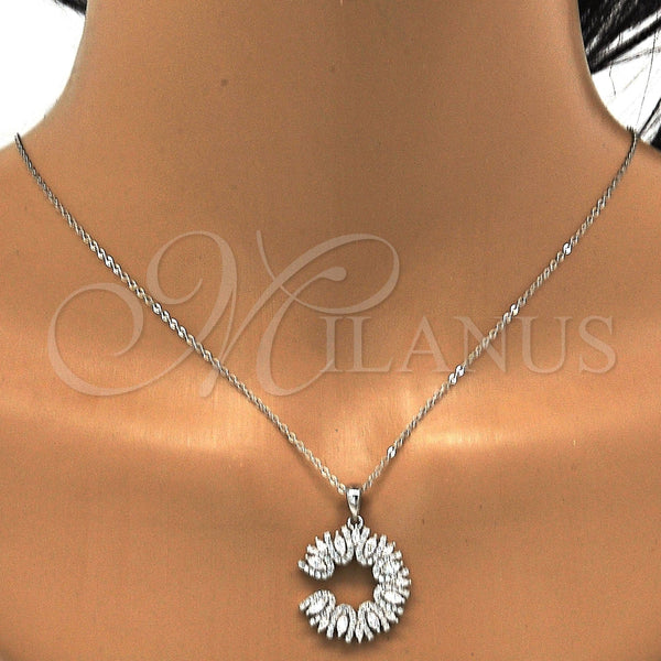 Juego de Arete y Dije de Adulto 10.286.0013 Plata Rodinada, con Zirconia Cubica Blanca, Pulido, Rodinado