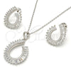 Juego de Arete y Dije de Adulto 10.286.0014 Plata Rodinada, Diseño de Gota, con Zirconia Cubica Blanca y Micro Pave Blanca, Pulido, Rodinado