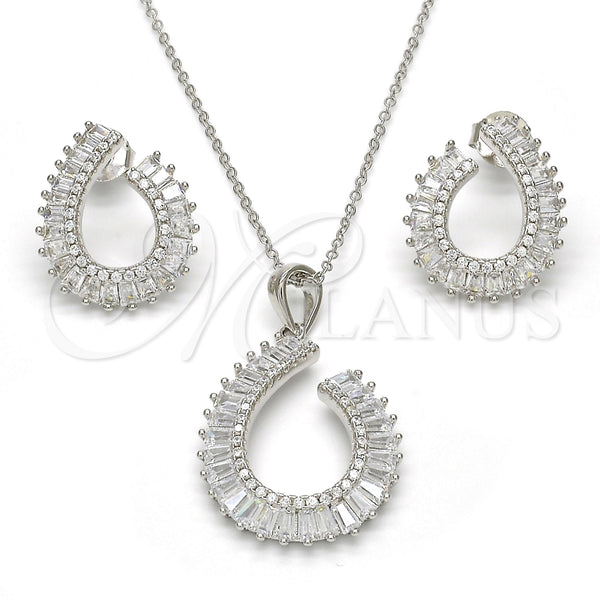 Juego de Arete y Dije de Adulto 10.286.0014 Plata Rodinada, Diseño de Gota, con Zirconia Cubica Blanca y Micro Pave Blanca, Pulido, Rodinado