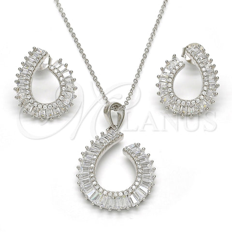 Juego de Arete y Dije de Adulto 10.286.0014 Plata Rodinada, Diseño de Gota, con Zirconia Cubica Blanca y Micro Pave Blanca, Pulido, Rodinado