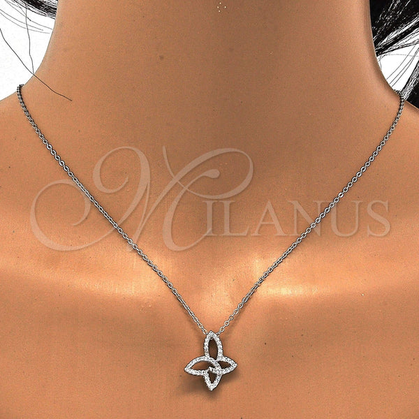 Juego de Arete y Dije de Adulto 10.286.0015 Plata Rodinada, Diseño de Mariposa, con Zirconia Cubica Blanca, Pulido, Rodinado