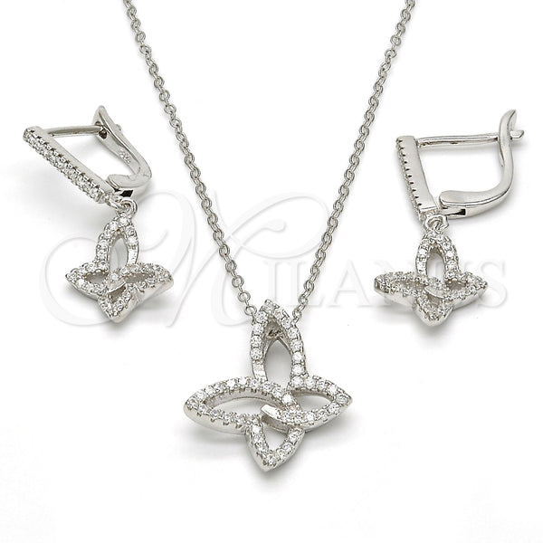 Juego de Arete y Dije de Adulto 10.286.0015 Plata Rodinada, Diseño de Mariposa, con Zirconia Cubica Blanca, Pulido, Rodinado