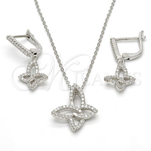 Juego de Arete y Dije de Adulto 10.286.0015 Plata Rodinada, Diseño de Mariposa, con Zirconia Cubica Blanca, Pulido, Rodinado