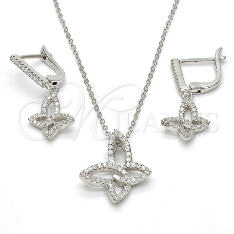 Juego de Arete y Dije de Adulto 10.286.0015 Plata Rodinada, Diseño de Mariposa, con Zirconia Cubica Blanca, Pulido, Rodinado