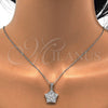 Juego de Arete y Dije de Adulto 10.286.0016 Plata Rodinada, Diseño de Estrella y Flor, con Zirconia Cubica Blanca, Pulido, Rodinado